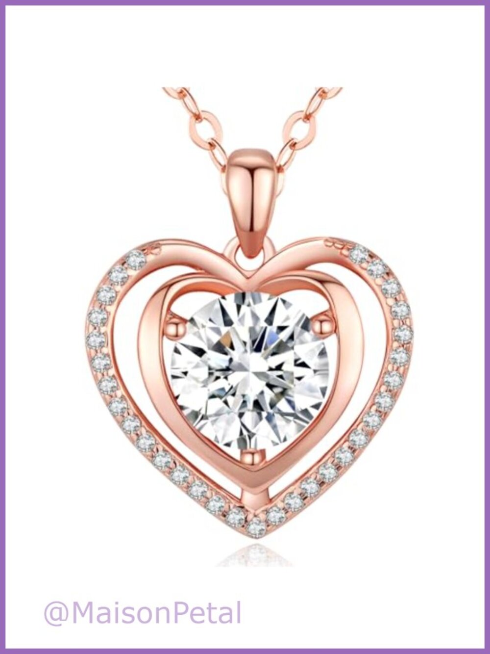 18K Platinum Filled 925 Sterling Silver Moissanite Heart Pendant Necklace